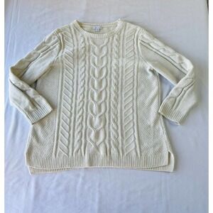J Jill Sweater Chenille Ivory Cable Knit Pullover Fisherman Relaxed Fit SZ Small